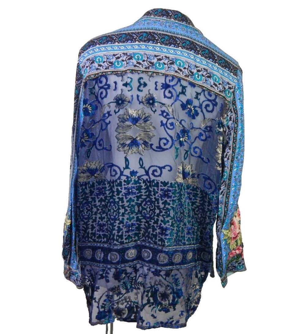 Aratta Silent Journey Small Top Floral Button Sheer Burnout Velvet Back Boho